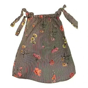 I Joah Stripe Floral Tie Shoulder Sundress with Pockets Size Small